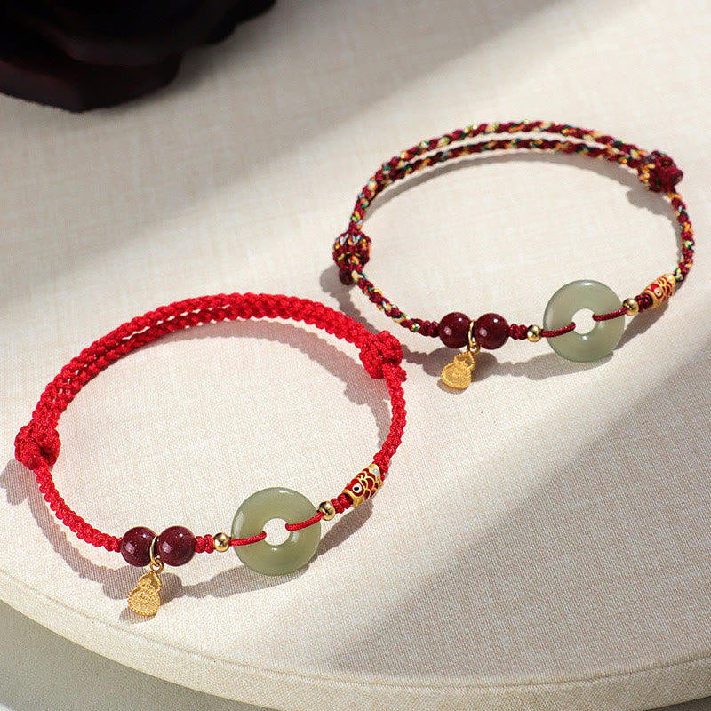 Nimara Ritual Red String Black String Hetian Jade Peace Buckle Cinnabar 925 Silver Protection Bracelet