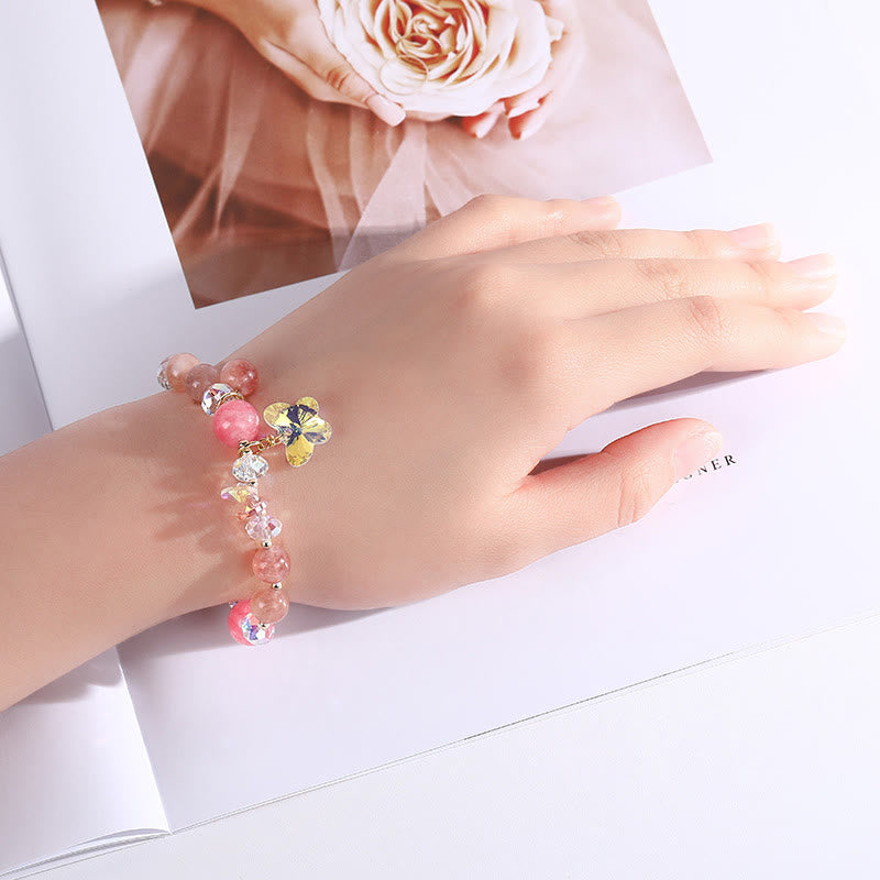 Nimara Ritual Strawberry Quartz White Crystal Pink Crystal Butterfly Love Bracelet
