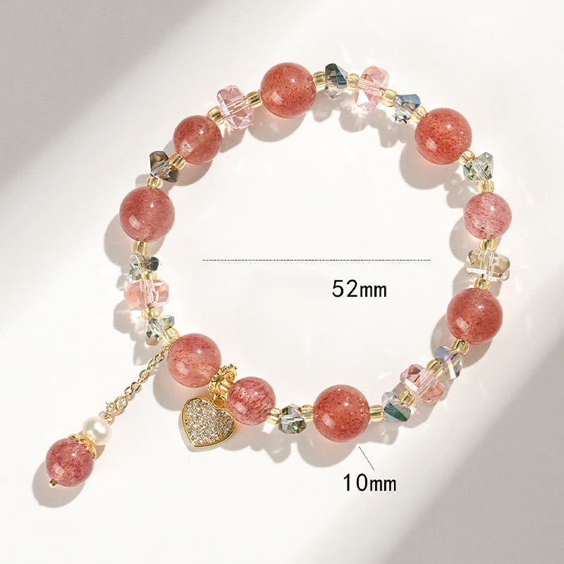 Nimara Ritual Strawberry Quartz White Crystal Pearl Liuli Heart Healing Bracelet