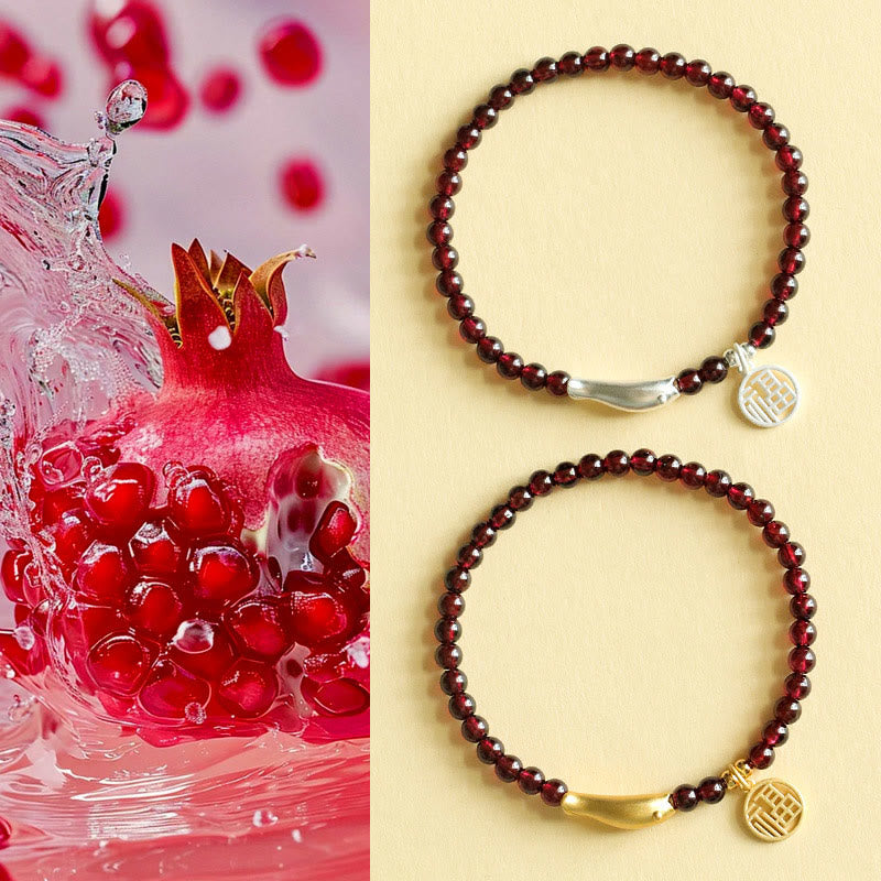 Nimara Ritual Garnet 925 Sterling Silver Fish Fu Character Purification Bracelet