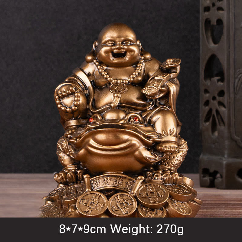 Nimara Ritual Laughing Buddha Feng Shui Frog Toad Copper Coins Attract Wealth Resin Statue Home Decoration