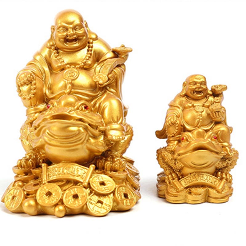 Nimara Ritual Laughing Buddha Feng Shui Frog Toad Copper Coins Attract Wealth Resin Statue Home Decoration