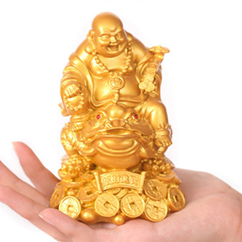 Nimara Ritual Laughing Buddha Feng Shui Frog Toad Copper Coins Attract Wealth Resin Statue Home Decoration