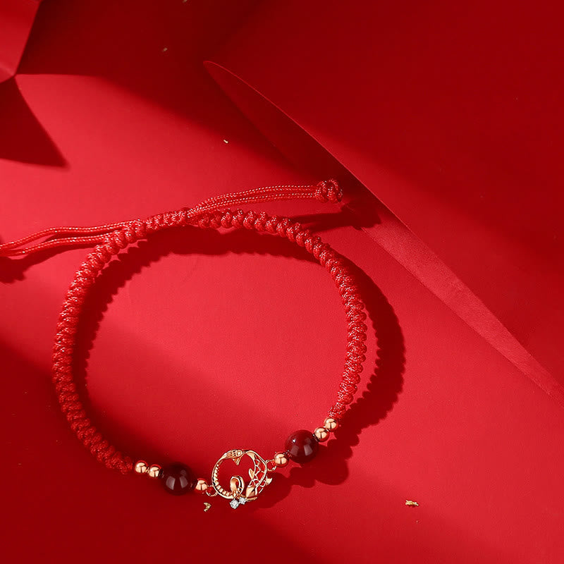 Nimara Ritual 925 Sterling Silver Hetian Jade Cinnabar Koi Fish Year Of Snake Red String Protection Braided Bracelet