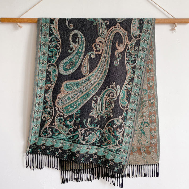 Nimara Ritual Tibetan Cashew Flower Tassel Shawl Fall Winter Cozy Travel Scarf Wrap