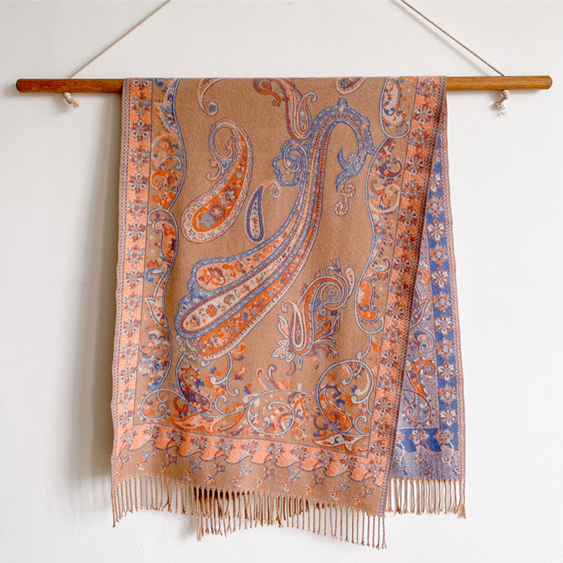 Nimara Ritual Tibetan Cashew Flower Tassel Shawl Fall Winter Cozy Travel Scarf Wrap
