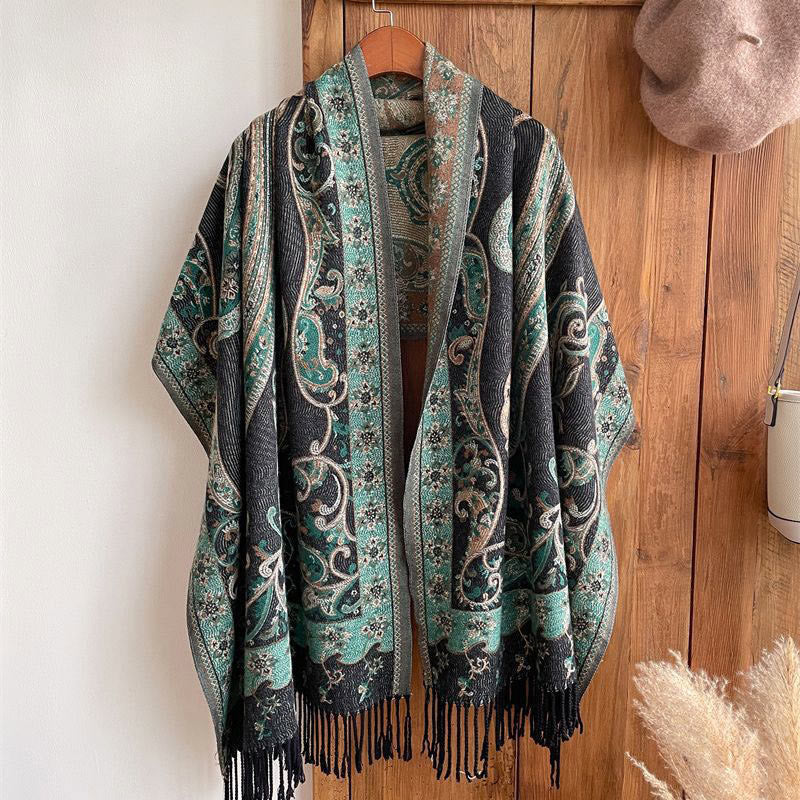Nimara Ritual Tibetan Cashew Flower Tassel Shawl Fall Winter Cozy Travel Scarf Wrap