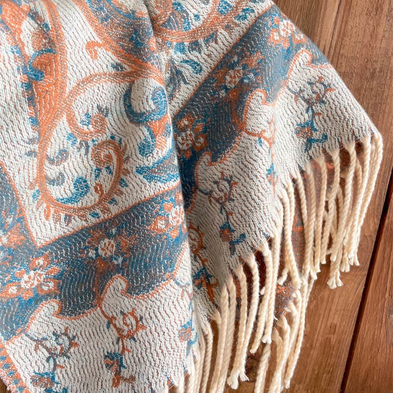 Nimara Ritual Tibetan Cashew Flower Tassel Shawl Fall Winter Cozy Travel Scarf Wrap
