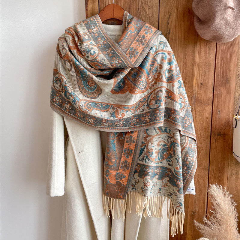 Nimara Ritual Tibetan Cashew Flower Tassel Shawl Fall Winter Cozy Travel Scarf Wrap