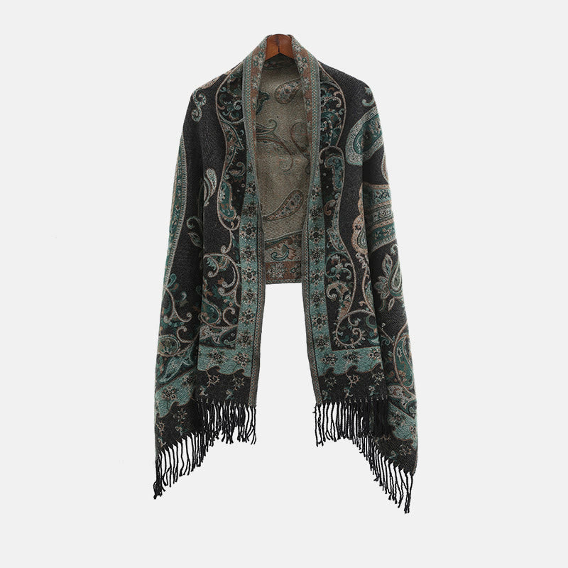 Nimara Ritual Tibetan Cashew Flower Tassel Shawl Fall Winter Cozy Travel Scarf Wrap