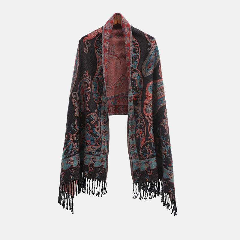 Nimara Ritual Tibetan Cashew Flower Tassel Shawl Fall Winter Cozy Travel Scarf Wrap