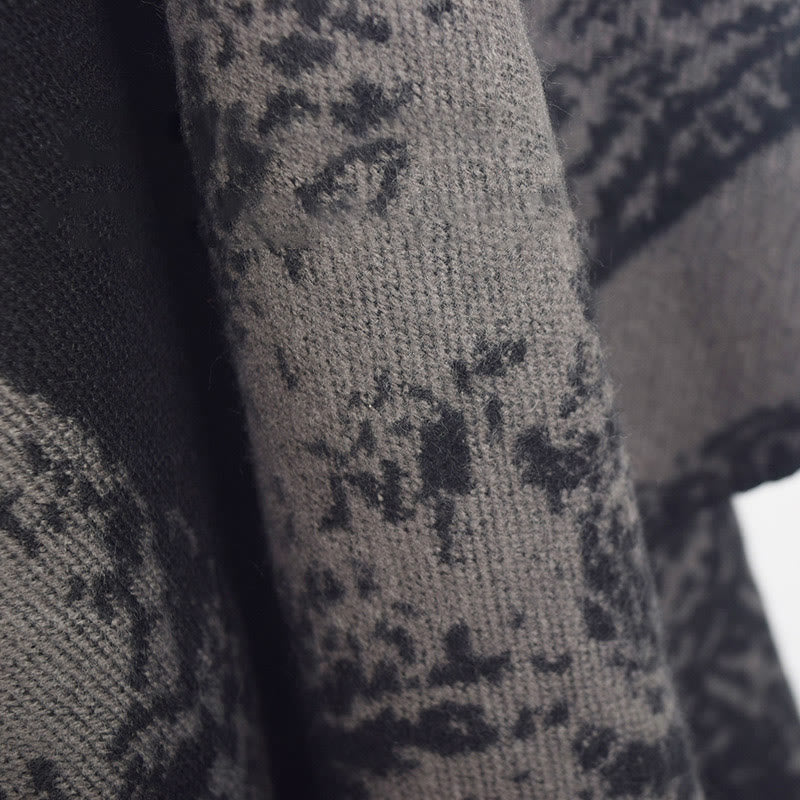 Nimara Ritual Black Gray Sika Deer Animal Forest Double-sided Shawl Fall Winter Warm Scarf Wrap