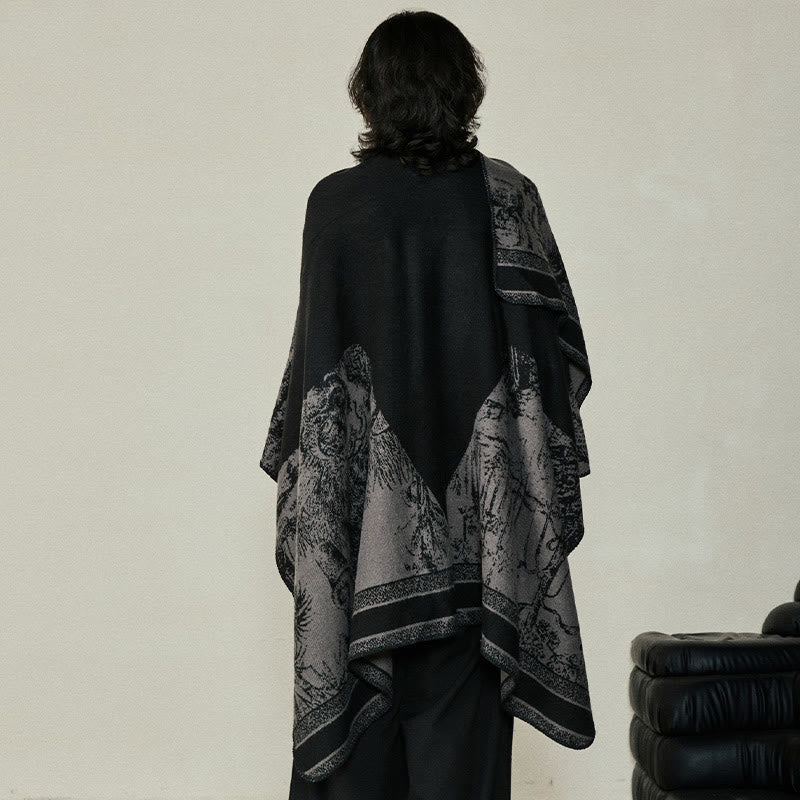 Nimara Ritual Black Gray Sika Deer Animal Forest Double-sided Shawl Fall Winter Warm Scarf Wrap