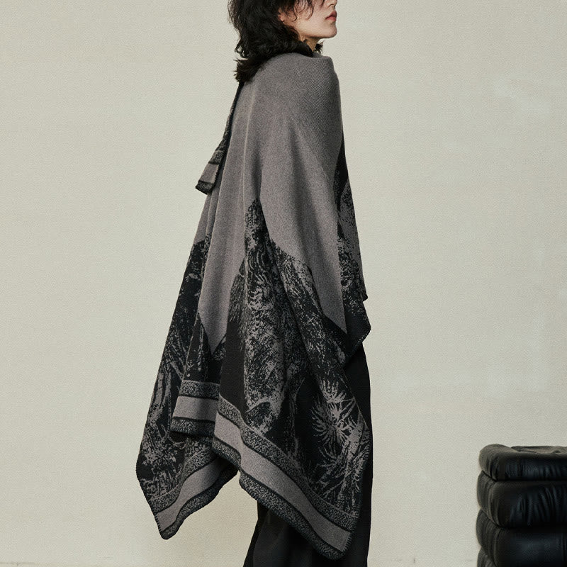 Nimara Ritual Black Gray Sika Deer Animal Forest Double-sided Shawl Fall Winter Warm Scarf Wrap