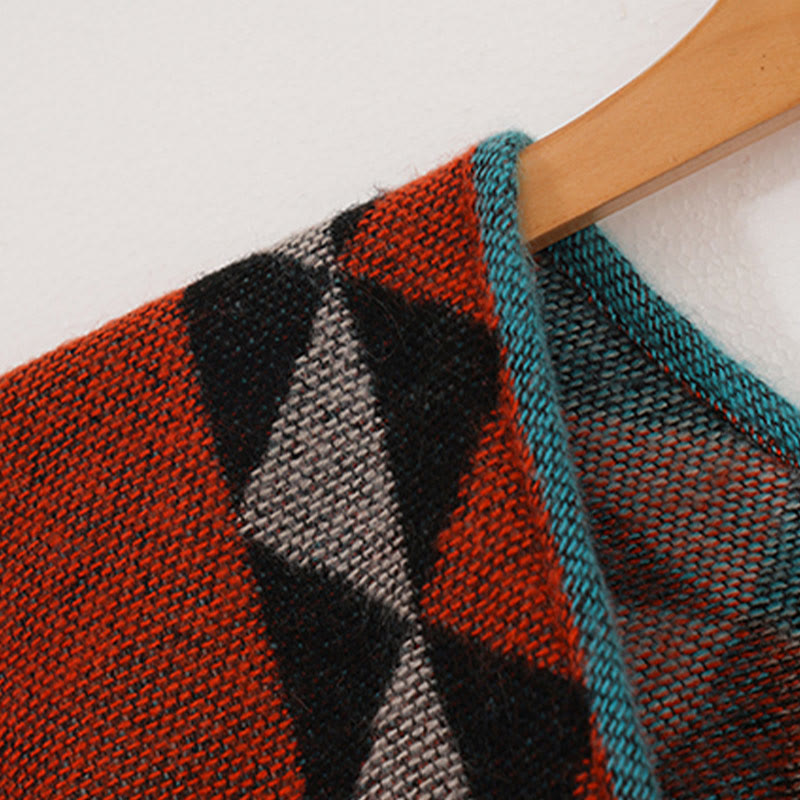 Nimara Ritual Tibetan Orange Geometric Rhombus Pattern Tassels Shawl Fall Winter Warm Scarf Wrap