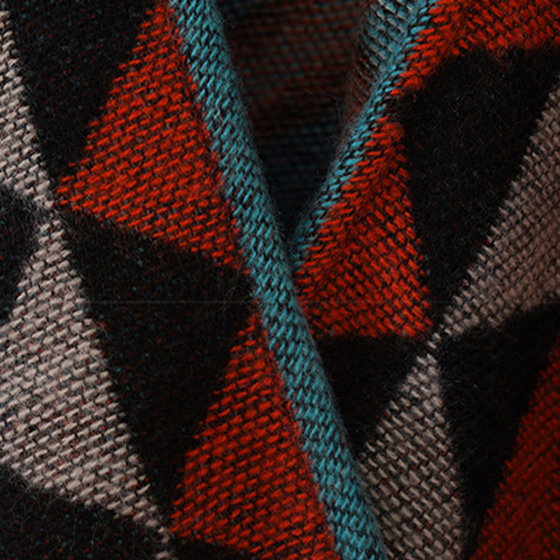 Nimara Ritual Tibetan Orange Geometric Rhombus Pattern Tassels Shawl Fall Winter Warm Scarf Wrap
