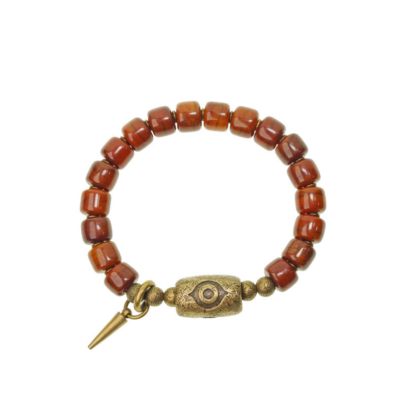 Nimara Ritual Bone Beads Dzi Shape Copper Cone Pendant Strength Bracelet