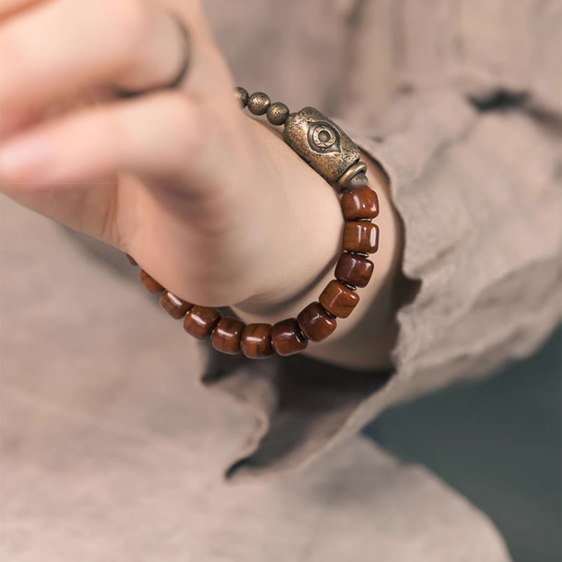 Nimara Ritual Bone Beads Dzi Shape Copper Cone Pendant Strength Bracelet