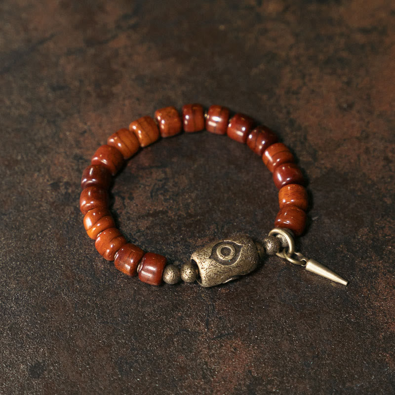 Nimara Ritual Bone Beads Dzi Shape Copper Cone Pendant Strength Bracelet