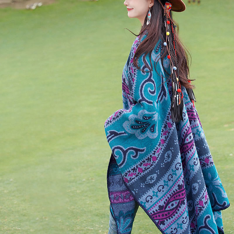 Nimara Ritual Tibetan Geometric Horizontal Stripe Flowers Pattern Shawl Fall Winter Warm Soft Scarf Wrap