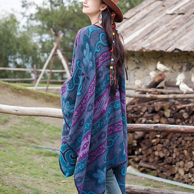 Nimara Ritual Tibetan Geometric Horizontal Stripe Flowers Pattern Shawl Fall Winter Warm Soft Scarf Wrap