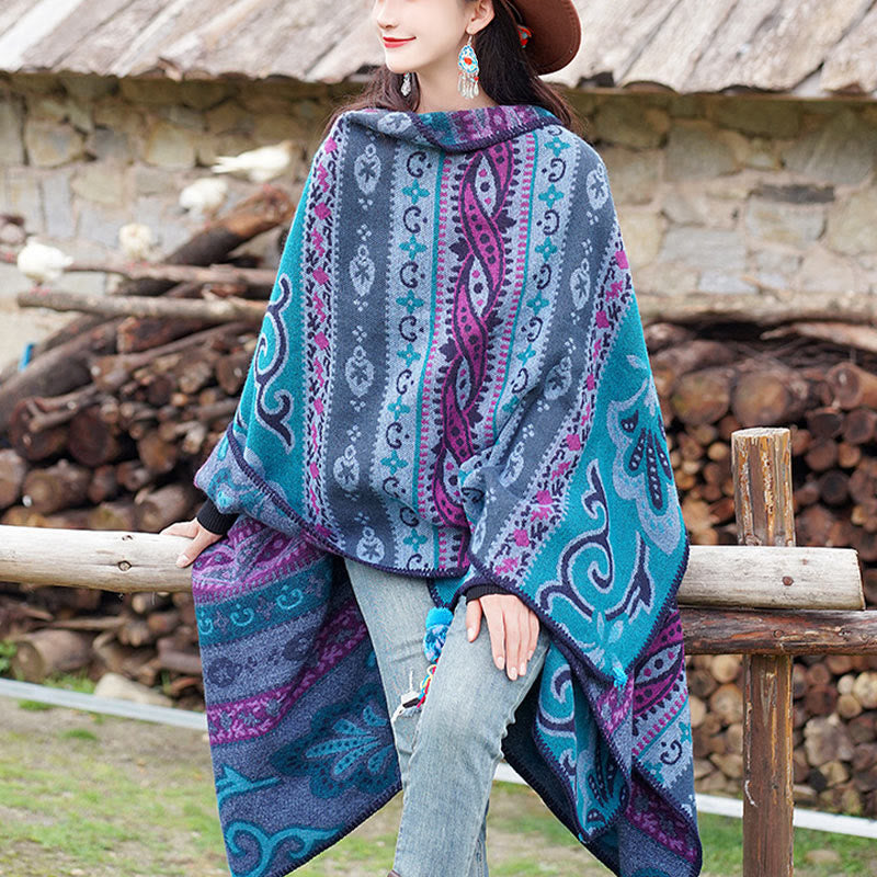 Nimara Ritual Tibetan Geometric Horizontal Stripe Flowers Pattern Shawl Fall Winter Warm Soft Scarf Wrap
