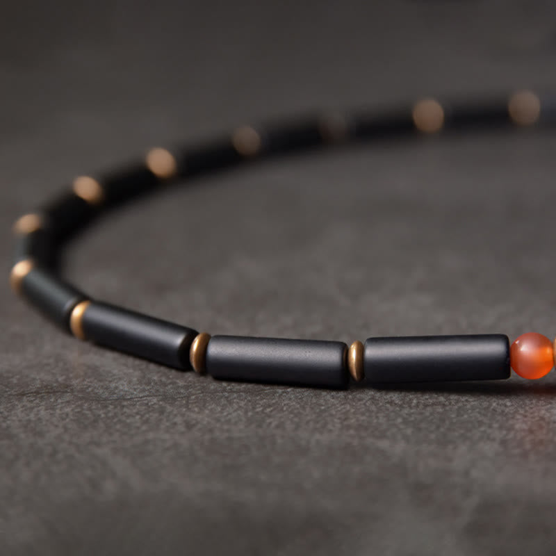 Nimara Ritual Black Onyx Copper Dzi Bead Cone Pendant Double Wrap Protection Bracelet