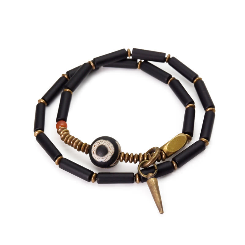 Nimara Ritual Black Onyx Copper Dzi Bead Cone Pendant Double Wrap Protection Bracelet