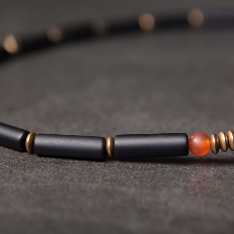 Nimara Ritual Black Onyx Copper Dzi Bead Cone Pendant Double Wrap Protection Bracelet