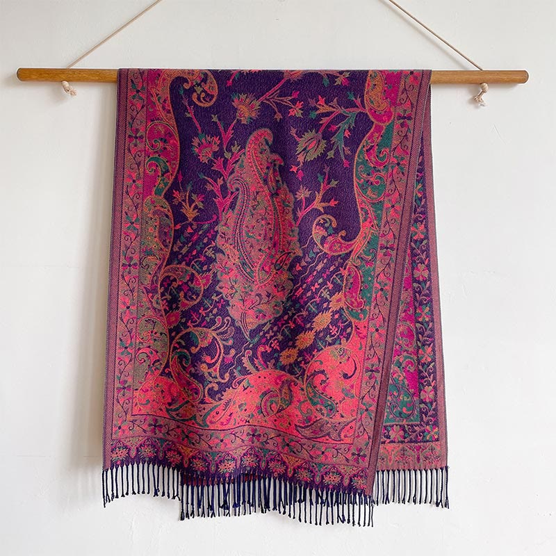 Nimara Ritual Tibetan Cashew Flowers Vine Pattern Tassels Shawl Fall Winter Soft Scarf Wrap