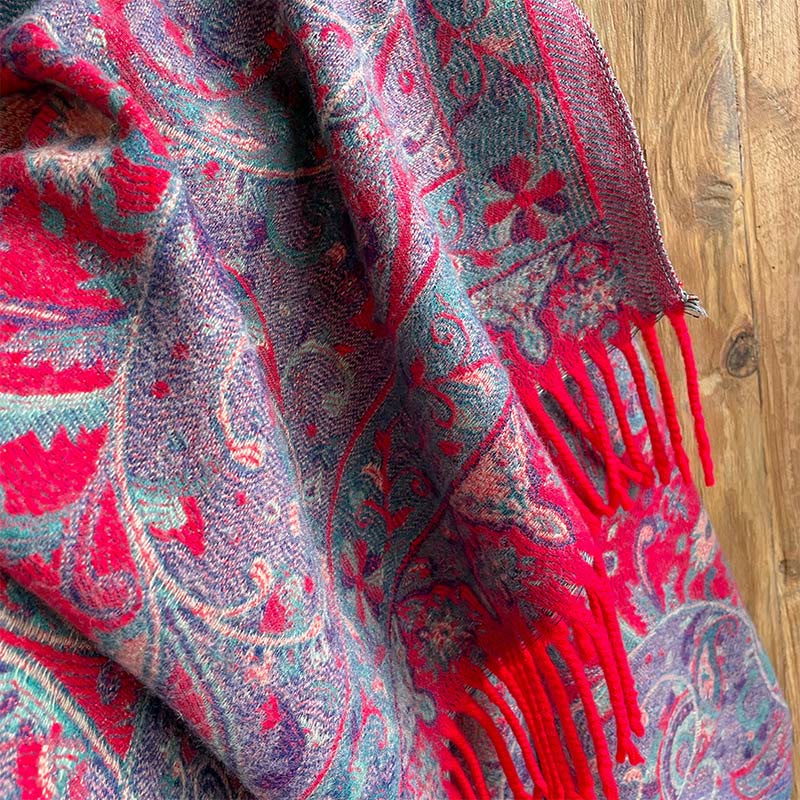 Nimara Ritual Tibetan Cashew Flowers Vine Pattern Tassels Shawl Fall Winter Soft Scarf Wrap