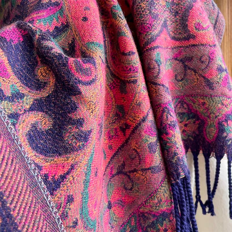Nimara Ritual Tibetan Cashew Flowers Vine Pattern Tassels Shawl Fall Winter Soft Scarf Wrap