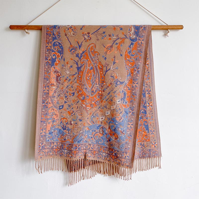 Nimara Ritual Tibetan Cashew Flowers Vine Pattern Tassels Shawl Fall Winter Soft Scarf Wrap