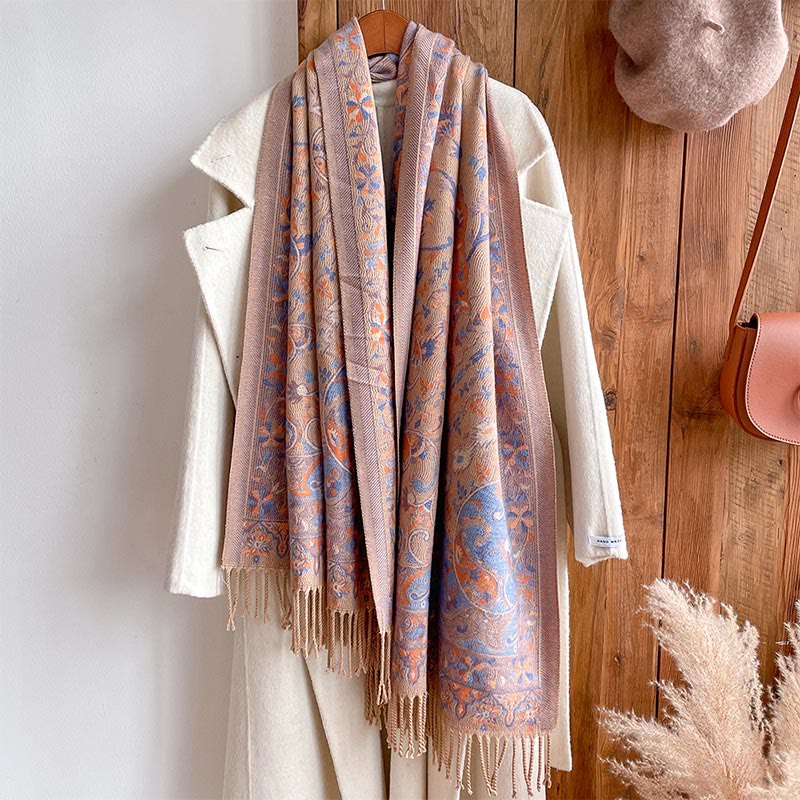 Nimara Ritual Tibetan Cashew Flowers Vine Pattern Tassels Shawl Fall Winter Soft Scarf Wrap