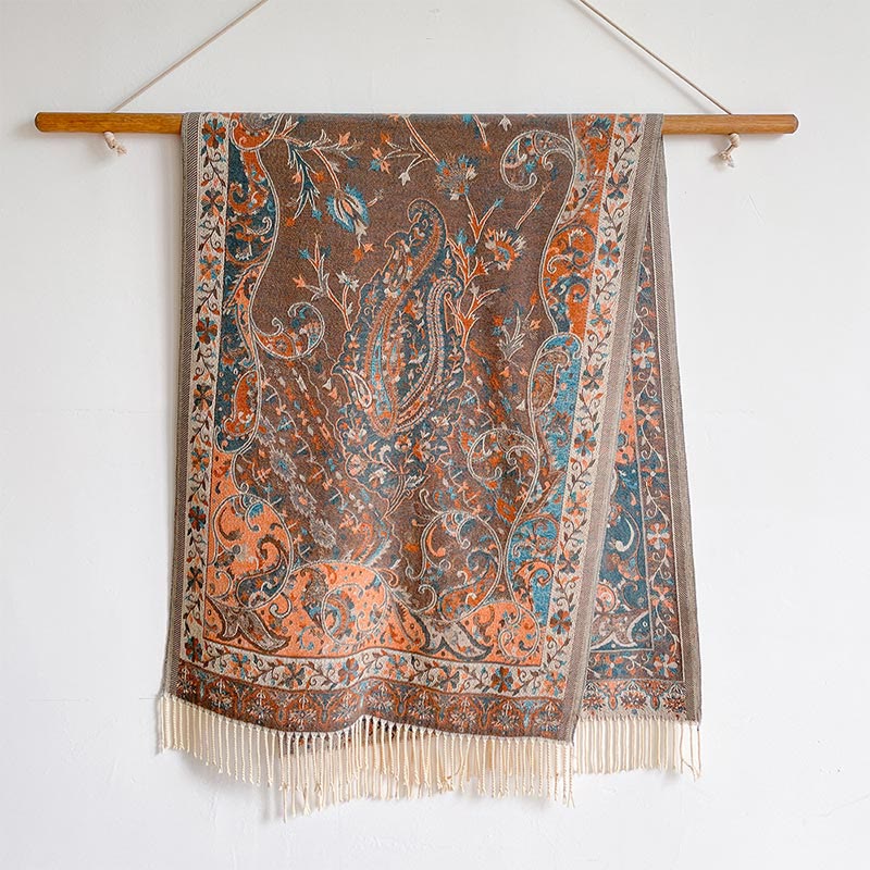 Nimara Ritual Tibetan Cashew Flowers Vine Pattern Tassels Shawl Fall Winter Soft Scarf Wrap
