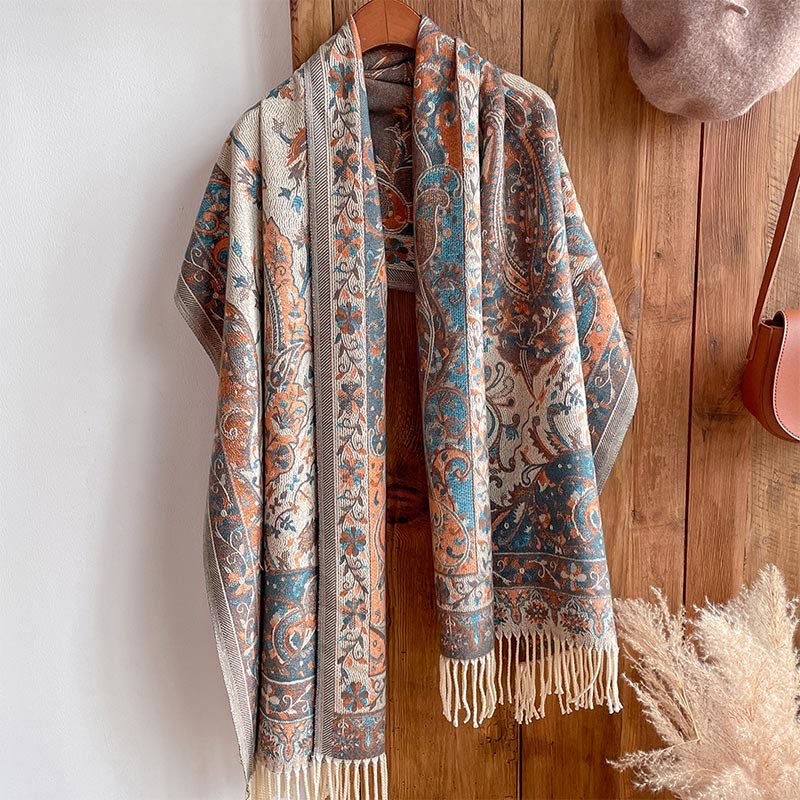Nimara Ritual Tibetan Cashew Flowers Vine Pattern Tassels Shawl Fall Winter Soft Scarf Wrap