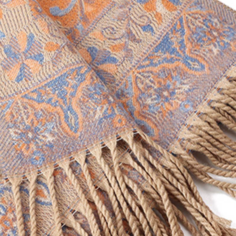 Nimara Ritual Tibetan Cashew Flowers Vine Pattern Tassels Shawl Fall Winter Soft Scarf Wrap