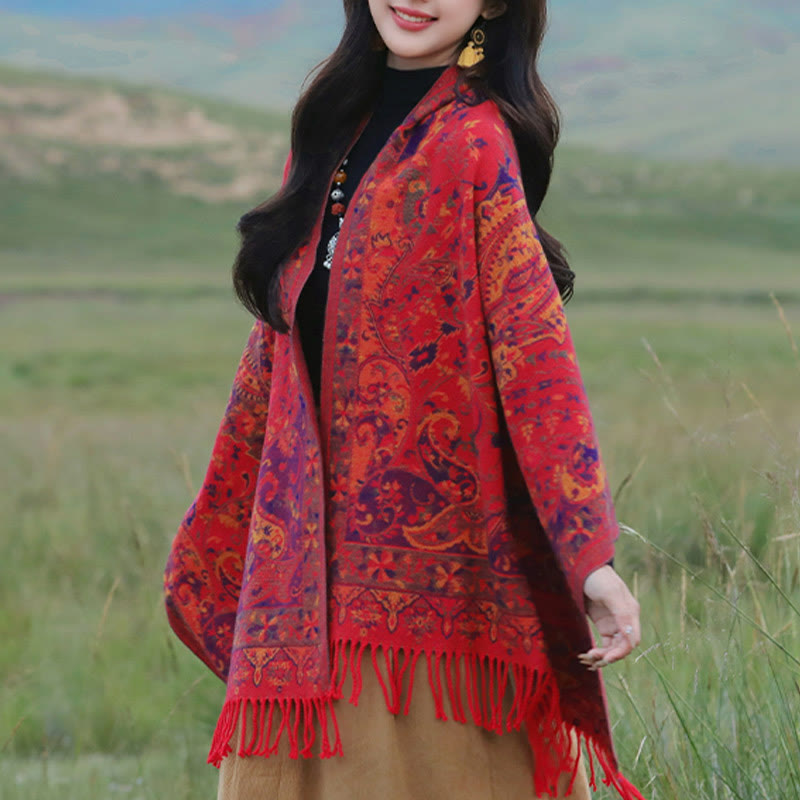 Nimara Ritual Tibetan Cashew Flowers Vine Pattern Tassels Shawl Fall Winter Soft Scarf Wrap