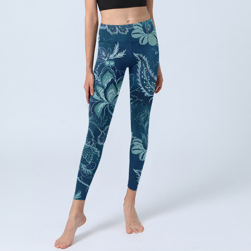 Nimara Ritual Blue Flowers Print Sports Fitness Leggings Women's Yoga Pants