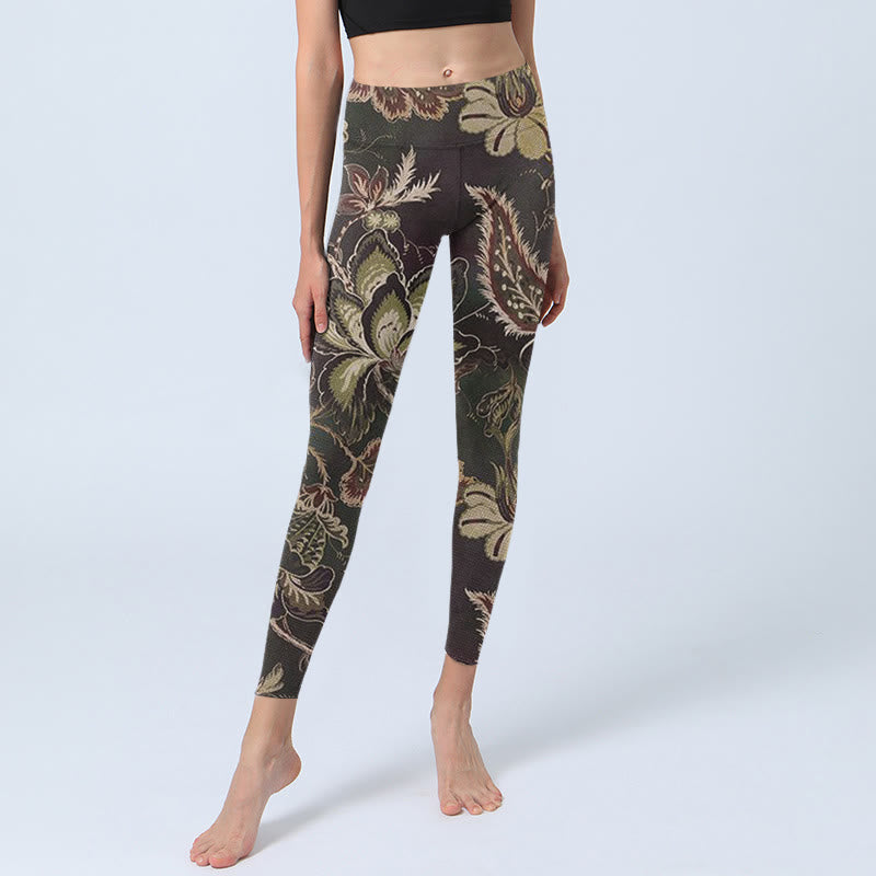 Nimara Ritual Olive Florals Print Sports Fitness Leggings Women's Yoga Pants