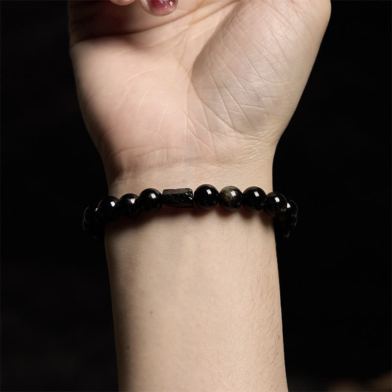 Nimara Ritual Gold Sheen Obsidian Black Tourmaline Wealth Bracelet