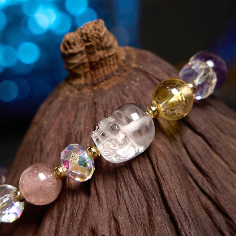Nimara Ritual PiXiu White Crystal Citrine Green Strawberry Quartz Amethyst Luck Bracelet