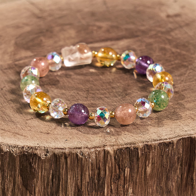 Nimara Ritual PiXiu White Crystal Citrine Green Strawberry Quartz Amethyst Luck Bracelet
