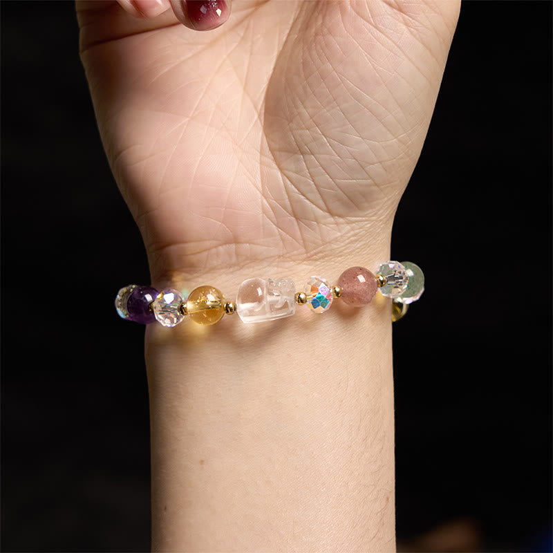 Nimara Ritual PiXiu White Crystal Citrine Green Strawberry Quartz Amethyst Luck Bracelet
