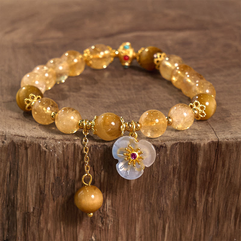 Nimara Ritual Citrine Tiger Eye Flower Charm Generosity Bracelet