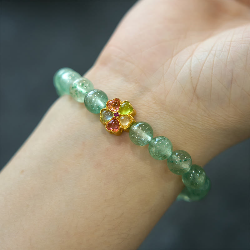 Nimara Ritual Natural Green Strawberry Quartz Soothing Fu Character Bracelet