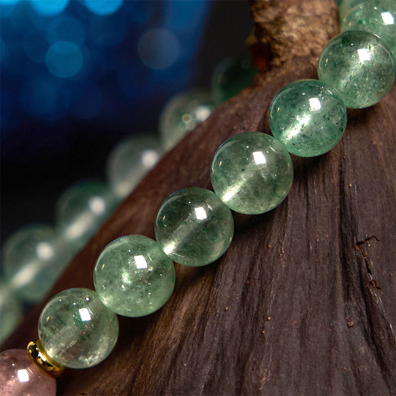 Nimara Ritual Natural Green Strawberry Quartz Soothing Fu Character Bracelet