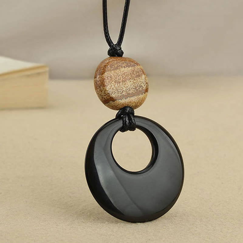 Nimara Ritual Black Obsidian Liuli Picture Stone Copper Fulfilment Necklace Pendant
