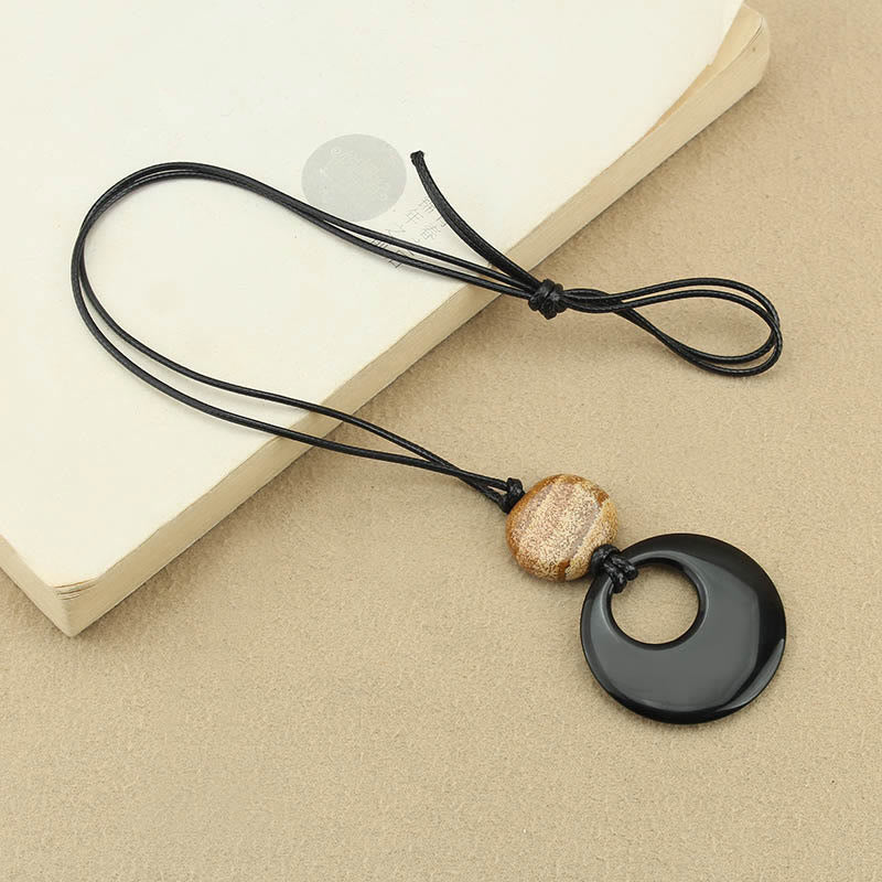 Nimara Ritual Black Obsidian Liuli Picture Stone Copper Fulfilment Necklace Pendant