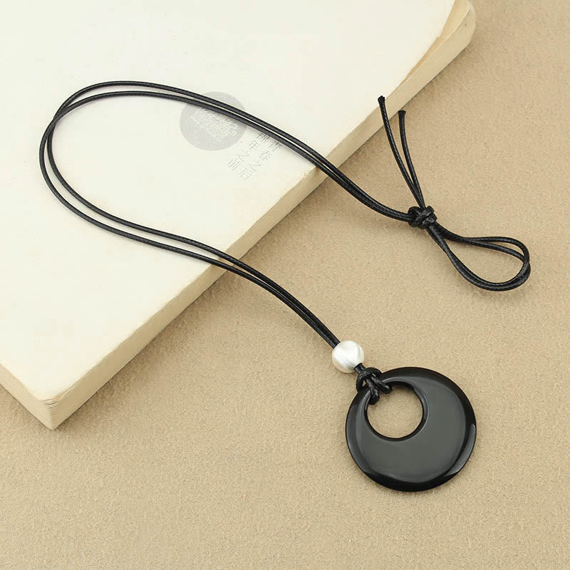 Nimara Ritual Black Obsidian Liuli Picture Stone Copper Fulfilment Necklace Pendant